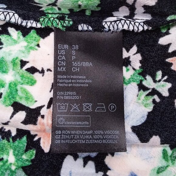H&M Midi Dress Size Small Black Florals Side Slit Sweetheart Neckline - Picture 11 of 14